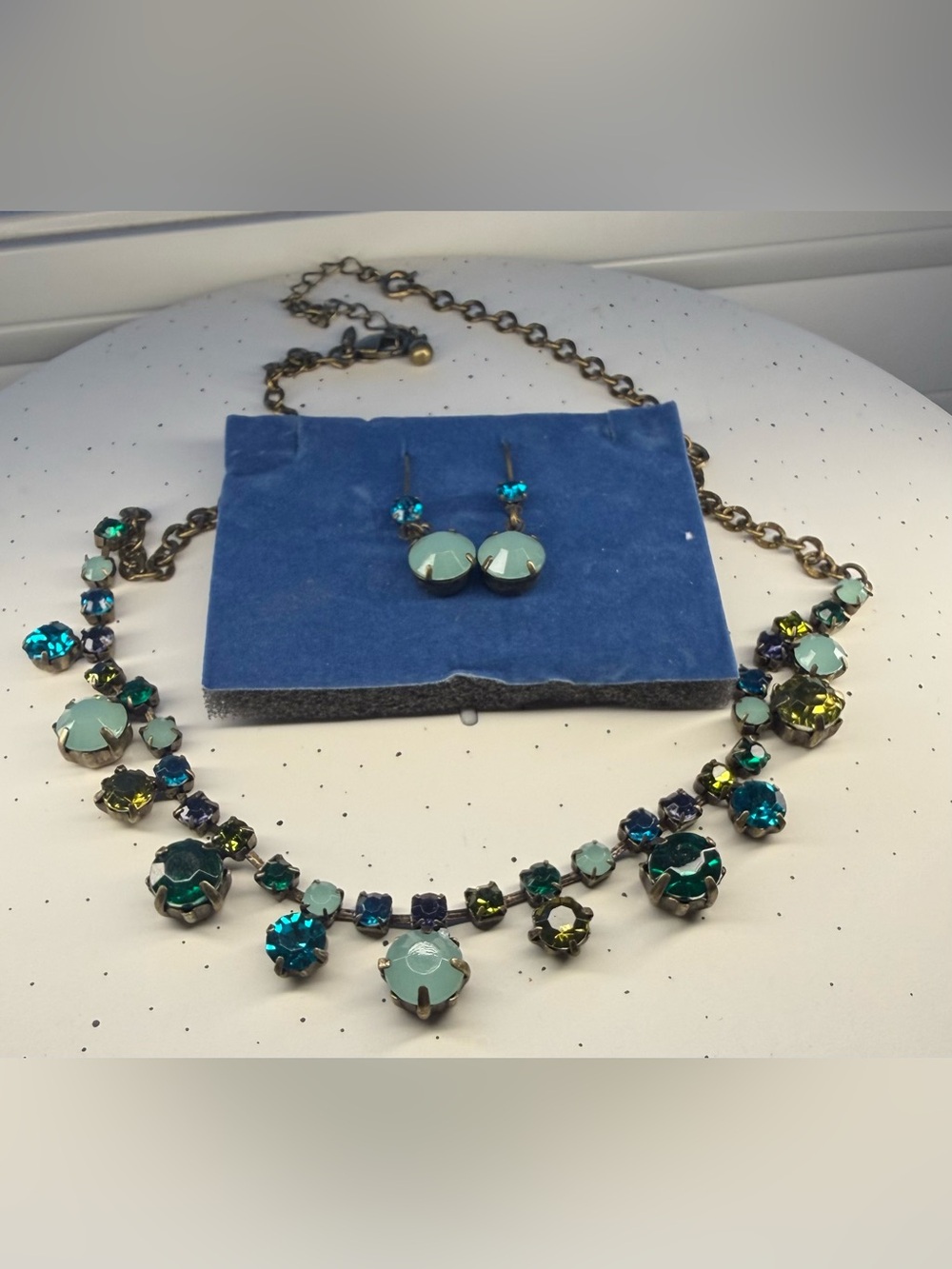 RARE Vintage Nina Ricci Green Crystal Necklace Earring Set Signed